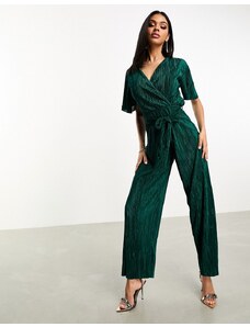 AX Paris - Tuta jumpsuit a maniche corte plissé avvolgente verde smeraldo