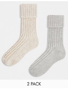 ASOS DESIGN - Confezione da due paia di calzini in misto lana alla caviglia in colori neutri-Multicolore