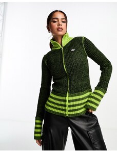 Basic Pleasure Mode - Cardigan in maglia verde a righe con zip
