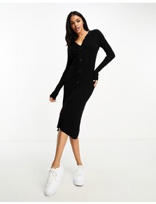 Threadbare - Eliza - Vestito midi nero in maglia a coste con bottoni