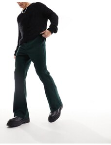 ASOS DESIGN - Pantaloni eleganti scampanati a vita alta in misto lana color verde bosco