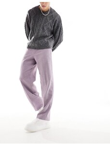 ASOS DESIGN - Pantaloni eleganti a fondo ampio in misto lana viola con motivo a spina di pesce