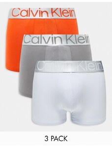 Calvin Klein Steel - Confezione da 3 boxer aderenti blu, grigi e arancioni-Multicolore