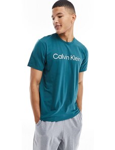 Calvin Klein - T-shirt da casa verde-azzurra con logo sul petto-Blu