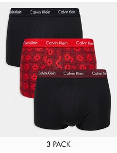 Calvin Klein - Confezione da 3 boxer aderenti a vita bassa rossi e neri con fascia in vita colorata-Multicolore