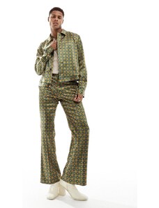 ASOS DESIGN - Pantaloni a zampa eleganti con stampa multicolore geometrica in coordinato-Nero