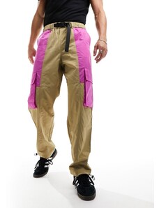 ASOS DESIGN - Pantaloni cargo ampi color cuoio e rosa con cintura in tessuto-Marrone