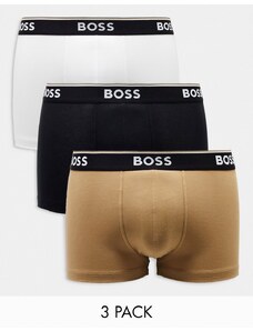 BOSS Bodywear - Power - Confezione da 3 paia di boxer aderenti nero, bianco e beige-Multicolore