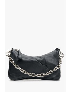 Women's Black Chain Strap Baguette Bag made of Genuine Leather Estro ER00113720