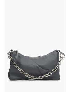 Women's Grey Chain Strap Baguette Bag made of Genuine Leather Estro ER00113721