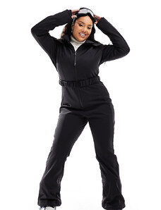 ASOS 4505 Curve - Ski - Tuta da sci impermeabile nera con cappuccio in pelliccia sintetica e cintura-Nero