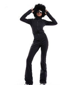 ASOS 4505 Tall - Ski - Tuta da sci impermeabile nera con cappuccio in pelliccia sintetica e cintura-Nero