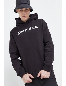 Tommy Jeans felpa in cotone uomo colore nero con cappuccio