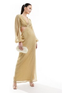 Pretty Lavish - Vestito lungo plissé con maniche a palloncino color oro