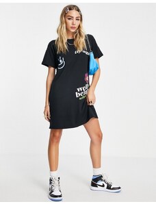 New Girl Order - Vestito t-shirt oversize con stampa "Wellbeing"-Nero