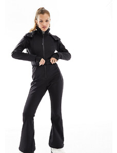 ASOS 4505 Petite - Ski - Tuta da sci impermeabile nera con cappuccio in pelliccia sintetica e cintura-Nero