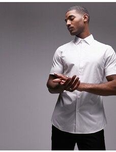 Topman - Camicia elegante a maniche corte slim elasticizzata bianca-Bianco