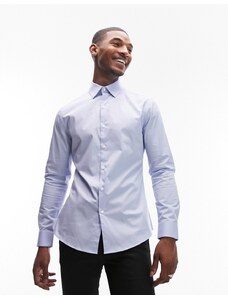 Topman - Camicia elegante a maniche lunghe slim fit elasticizzata azzurra-Blu