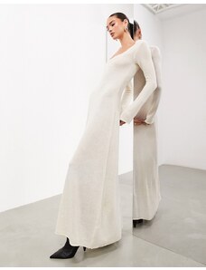 ASOS EDITION - Vestito lungo a maniche lunghe con scollo rotondo avorio-Bianco