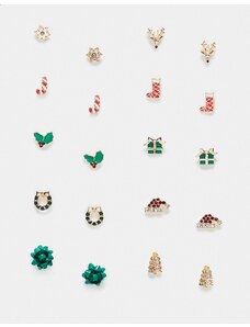 Accessorize - Confezione multipack di orecchini a bottone natalizi multicolore