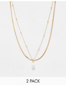 DesignB London - Confezione da 2 collane in catenina color oro con perla