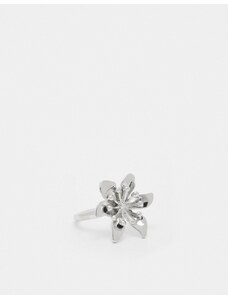 ASOS DESIGN - Anello argentato con fiore-Argento