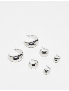 ASOS DESIGN - Confezione da 3 paia di orecchini color argento con design ampio e liscio
