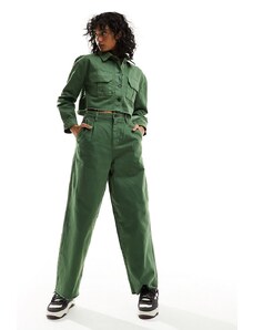 Bolongaro Trevor - Pantaloni con fondo ampio verde kaki con orlo grezzo in coordinato