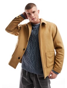 ASOS DESIGN - Camicia giacca oversize in misto lana color cammello-Neutro