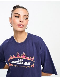 Daisy Street - T-shirt comoda blu navy con stampa Los Angeles