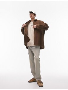 Topman - Camicia super oversize a maniche lunghe in velluto a coste marrone-Brown