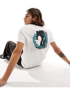 Fred Perry - T-shirt bianca con stampa grafica sul retro-Bianco