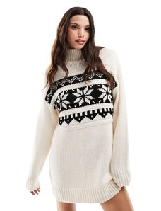 ASOS DESIGN - Vestito stile maglione natalizio color crema con motivo Fair Isle nero-Bianco