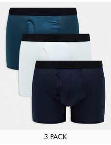 Abercrombie & Fitch - Confezione da 3 boxer aderenti tecnici blu con fascia in vita con logo tono su tono-Multicolore