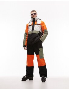 Topman - Sno - Pantaloni da sci e snowboard color block arancioni e neri-Arancione