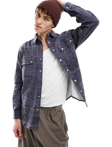 ASOS DESIGN - Camicia giacca in twill rigido con stampa cachemire-Blu navy