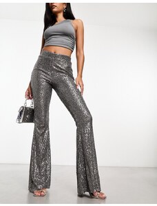 ASOS DESIGN - Pantaloni a zampa con fondo super ampio grigio antracite con paillettes