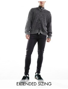 ASOS DESIGN - Jeans super skinny ed elasticizzati nero slavato con strappi