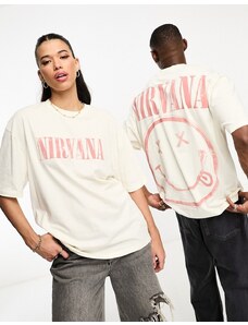 ASOS DESIGN - Maglietta unisex oversize bianco sporco con stampa dei Nirvana su licenza-Neutro