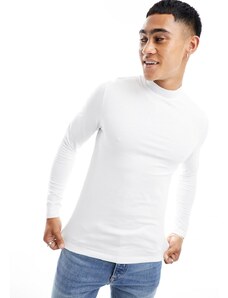 ASOS DESIGN - T-shirt attillata a maniche lunghe bianca con collo alto-Bianco