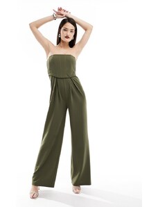 ASOS DESIGN - Tuta jumpsuit a fascia con corsetto a fondo ampio kaki-Verde