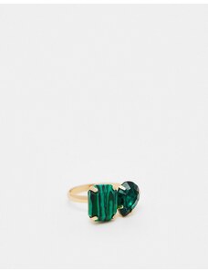 ASOS DESIGN - Anello dorato con malachite e cristallo verde smeraldo