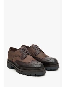 Men's Brown Leather Brogues with Lacing Estro ER00113793