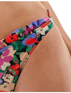 Esclusiva Only - Slip bikini con volant e stampa vivace con papaveri-Multicolore