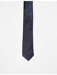 ASOS DESIGN - Cravatta sottile nero animalier jacquard