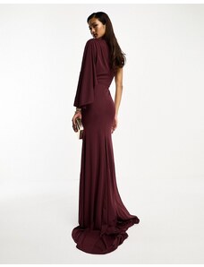 ASOS DESIGN - Vestito lungo monospalla premium drappeggiato con strascico viola scuro