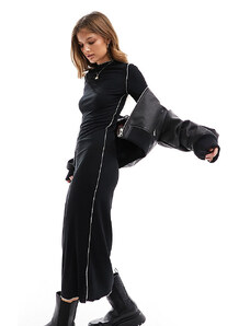 Vero Moda Petite - Vestito lungo in jersey nero con maniche lunghe e bordi smerlati