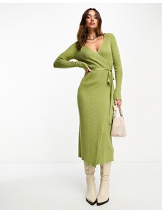 EDITED - Vestito midi in maglia oliva allacciato in vita-Verde