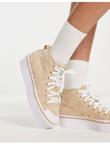 adidas Originals - Nizza - Sneakers alte beige con monogrammi e suola platform-Neutro
