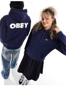 Obey - Felpa con cappuccio unisex blu navy con logo appariscente
